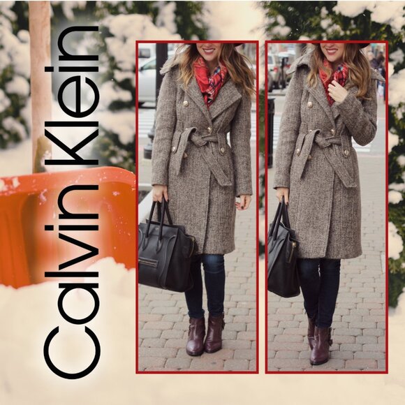 Calvin Klein Long Tweed Peacoat with Sweater Neck (size 4) - Picture 15 of 16